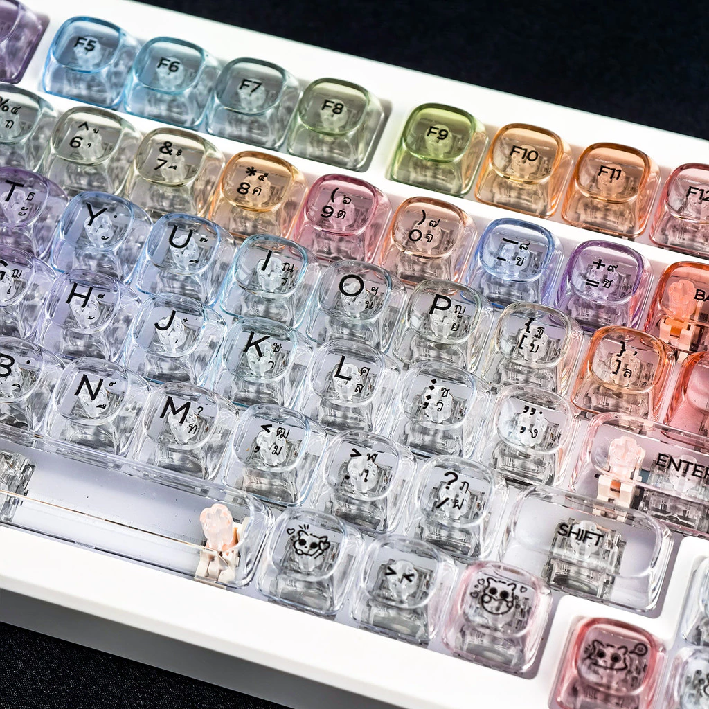 MAIMOOO Rainbow Ballon PC Keycap MOA Profile 125 คีย์กระบวนการ UV Aula F75 F99 Ajazz AK820 เกียร์แสงสีสันไล่ระดับสีไทย Keycaps
