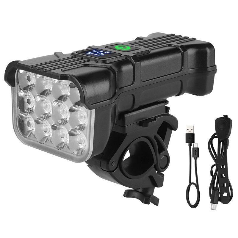 [COD] 1200mAh ไฟหน้าจักรยาน Super Bright USB-C 12 ลูก LED ไฟหน้าจักรยานแบบชาร์จไฟได้พร้อมแตรอุปกรณ์จักรยานกันน้ำ