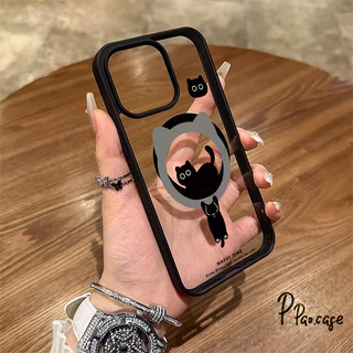 สำหรับiPhone 17 13 15 11 AIR 16 12 14 Pro Max XR 7 16 15 8 14 Plus เคสแม่เหล็ก ลายแมวดำน่ารัก หลากสี สไตล์ฮิต คู่รัก