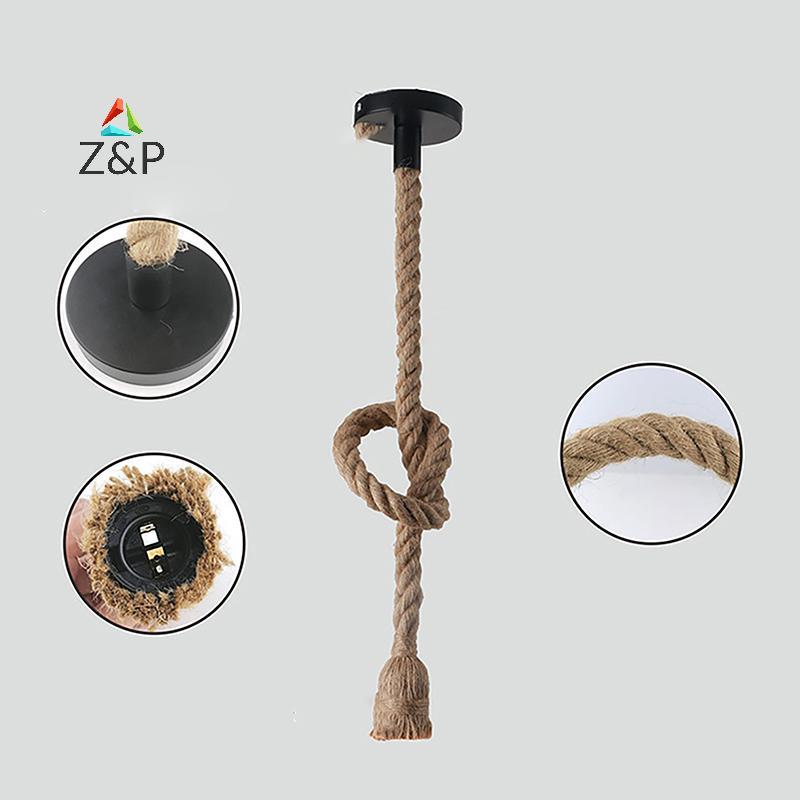 Z&P American Vintage เชือกจี้โคมไฟร้านอาหารบาร์ Cafe อุตสาหกรรมตกแต่งจี้ไฟเชือกทอมือ Luminaire COD
