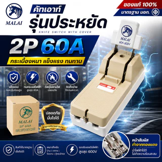 "ม้าลาย" MALAI คัทเอาท์ 2P 60A คัทเอาท์ แบบ สับทางเดียว 2P 60A พร้อมฟิวส์ก้ามปู x 2 ตัว) สะพานไฟ