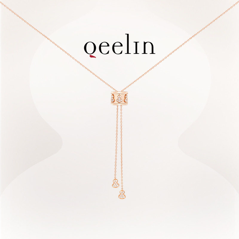 [พร้อมกล่อง] สร้อยคอเลื่อนสีโรสโกลด์ Qeelin Wulu Series 18K