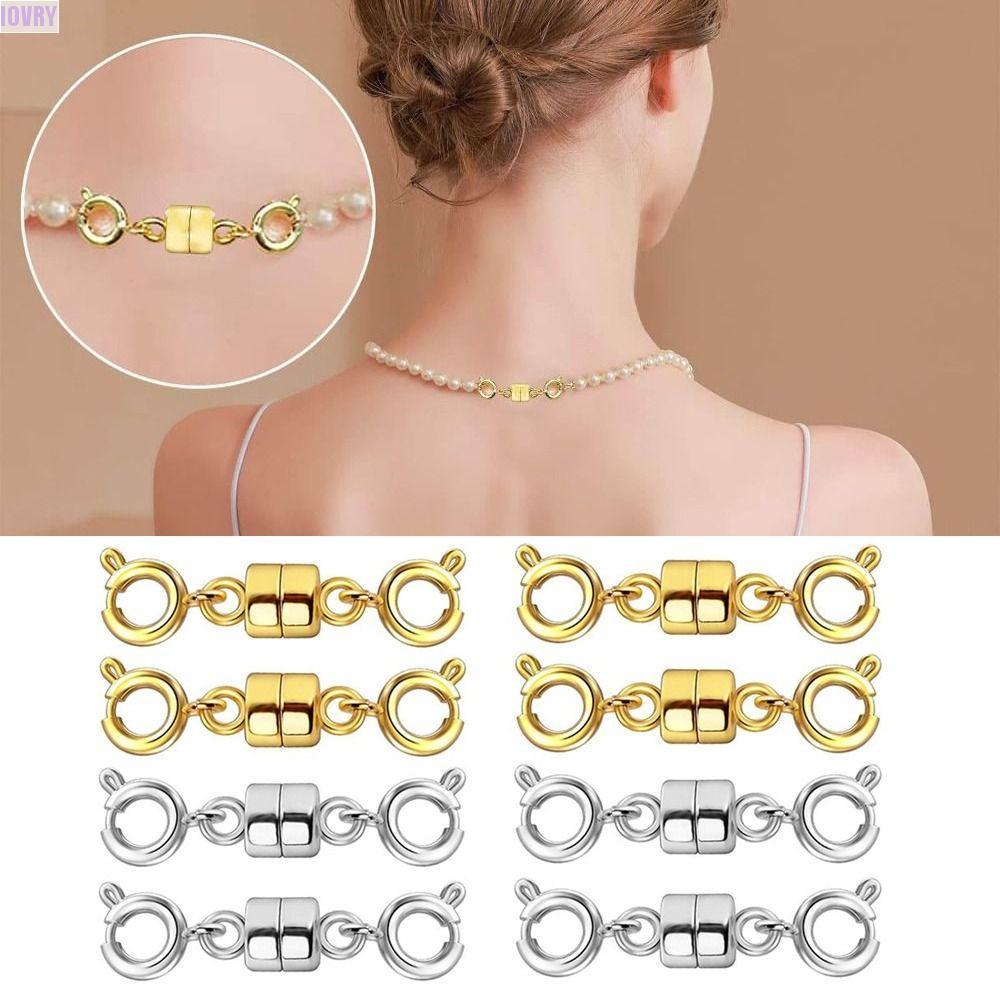 IVORY 8 ชิ้นสร้อยคอแม่เหล็กคู่,แม่เหล็กชุบสร้อยข้อมือเงินทอง Extender,แฟชั่นคู่เปิด DIY เครื่องประดับความปลอดภัย Clasps แปลงลูกปัดโซ่