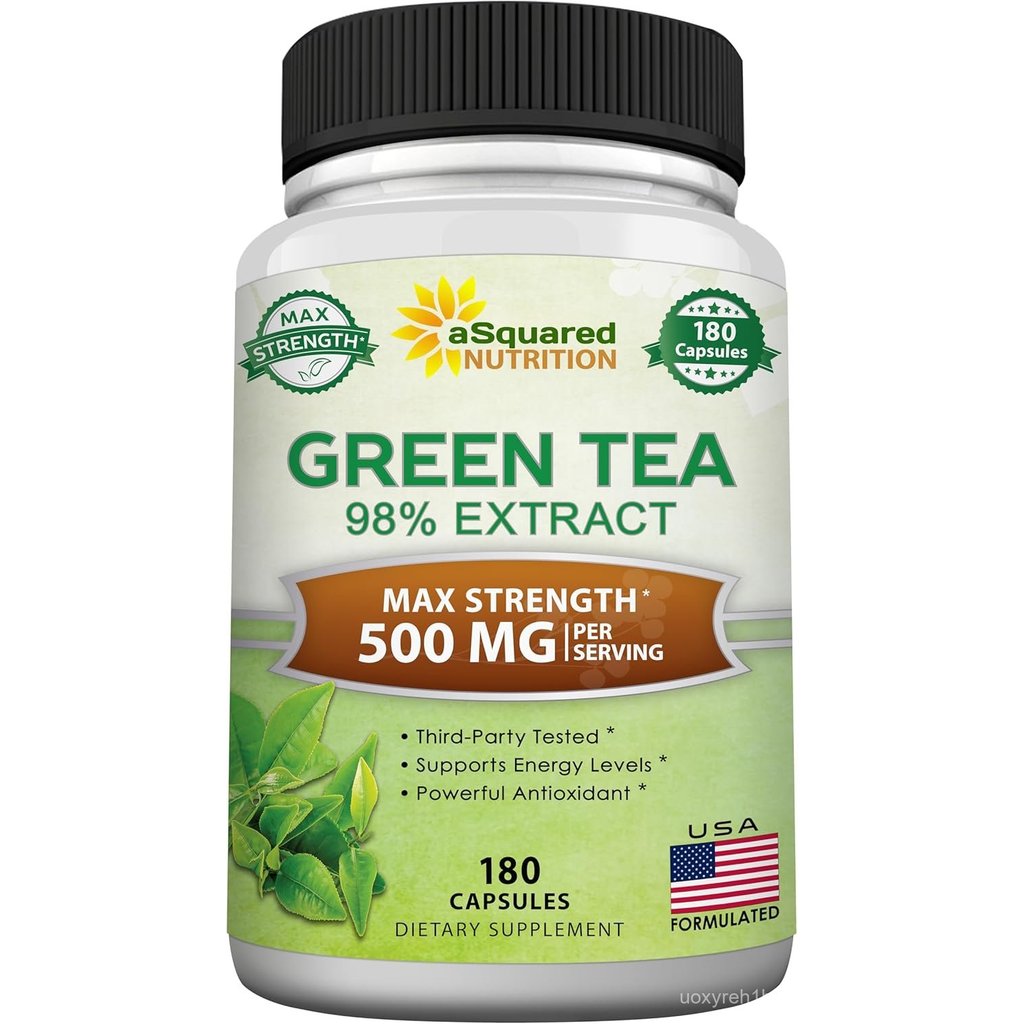 aSquared Nutrition สารสกัดชาเขียว พร้อม EGCG - 180 แคปซูล - 500มก.ต่อแคปซูล - 75% Polyphenols, 45% E