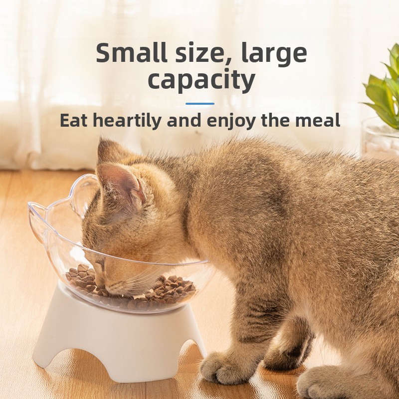Anti-Black Chin Oblique Cat Bowl คอป้องกันโปร่งใส Easy-to-Clean ชามอาหารแมวชามดื่ม