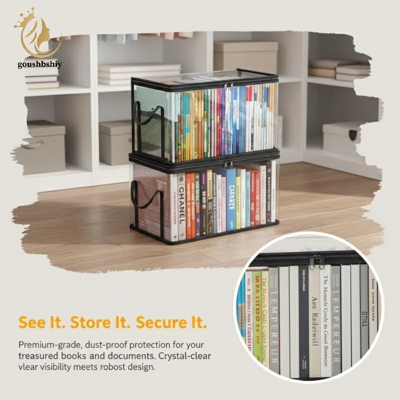 [GOOY] กล่องเก็บหนังสือพลาสติกใส 2 ชิ้น, อุปกรณ์จัดเก็บประหยัดพื้นที่แบบพับได้ความจุขนาดใหญ่สําหรับโฮมออฟฟิศ TH