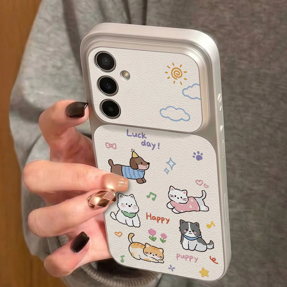 INS เคสไอโฟน for Samsung A07 A17 A56 A55 A54 A36 A16 A05S S23 S24 S25Ultra S25FE สัตว์การ์ตูน หรูหรา วัสดุหนังแกะผสม