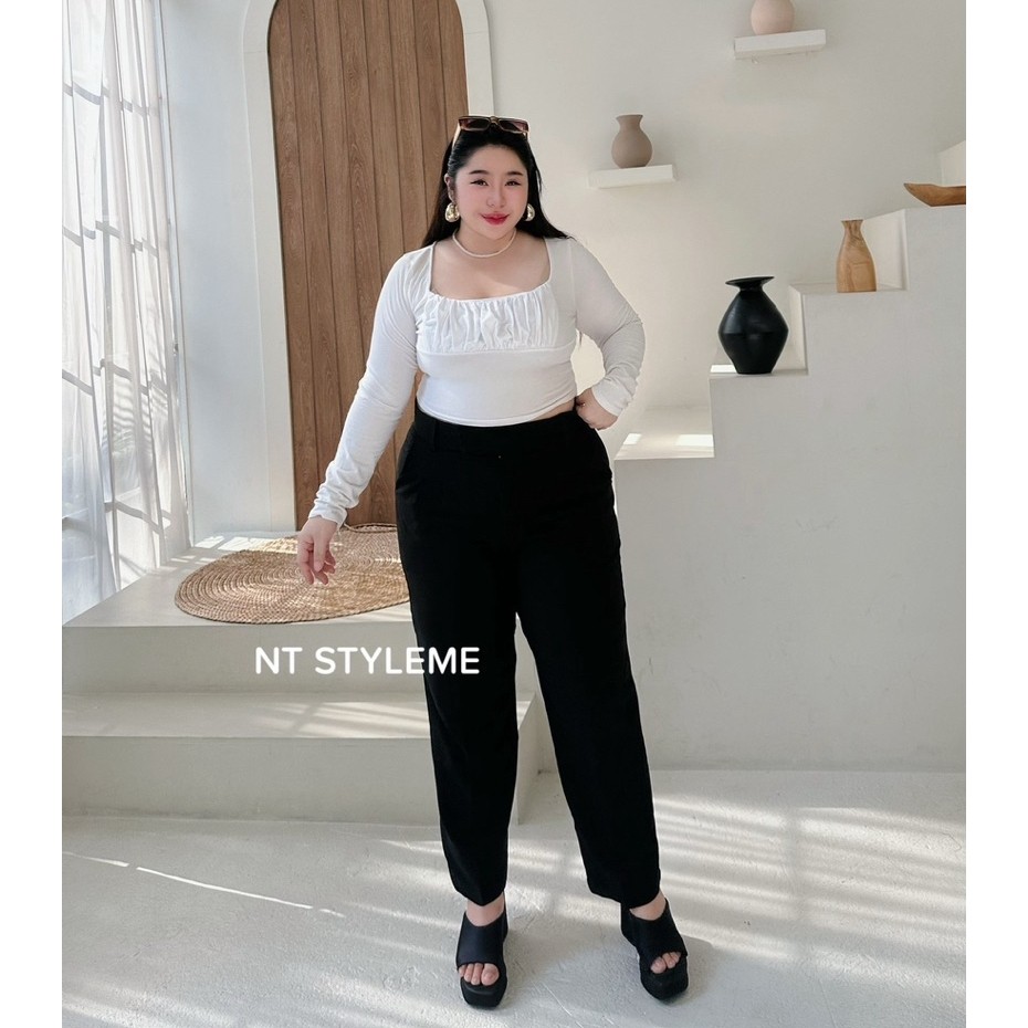 กางเกงสาวอวบอ้วน S ผ้าสโนว์ฟอร่า เอว 34-46 สำหรับทำงาน ใส่เที่ยว ใส่คาเฟ่ - ผู้หญิง