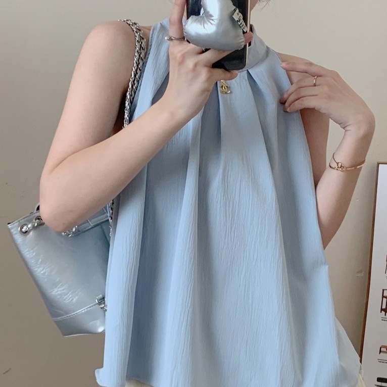 CTB010 เสื้อแขนกุดสีพื้นคอกลม ทรงสวยใส่แล้วดูดี ดีเทลจับกรีบที่คอเพิ่มความน่ารัก ผ้าเบาสบาย ใส่ได้ทุ