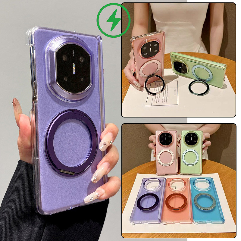Dopamine สีโปร่งใสสําหรับ Honor Magic V6/V5/V3/V2 Dual Full Wrap Auto Rebound บานพับกันกระแทก 360 หมุนขาตั้งแม่เหล็ก Huawei Mate X7/X6/X5/X3