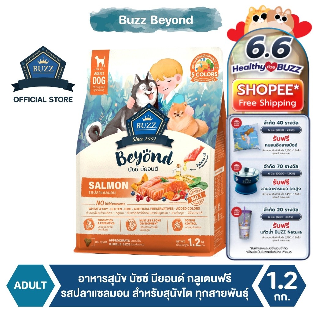 Buzz Beyond - อาหารสุนัข บัซซ์ บียอนด์ กลูเตนฟรี รสปลาแซลมอน สำหรับสุนัขโต ทุกสายพันธุ์ 1.2 kg