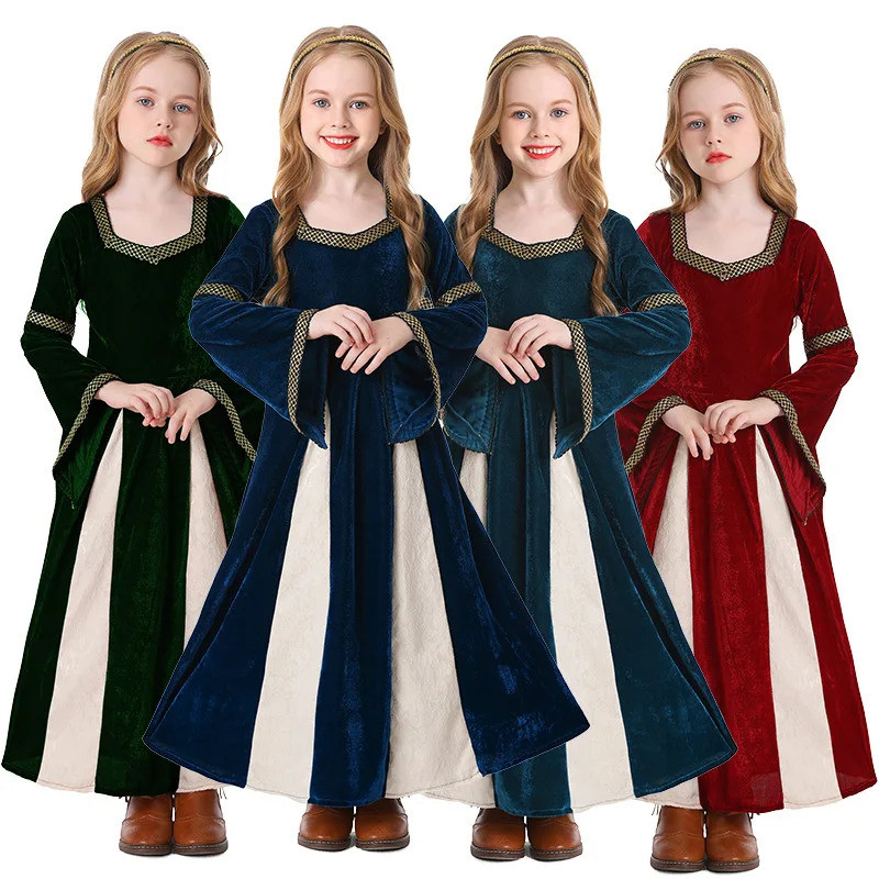 ZH พร้อมสต็อกNew ฮาโลวีนยุคกลาง Royal Court ชุดคอสเพลย์สาว Chidren Retro ชุด Renaissance เครื่องแต่งกายประสิทธิภาพ Party ชุดสําหรับเด็ก