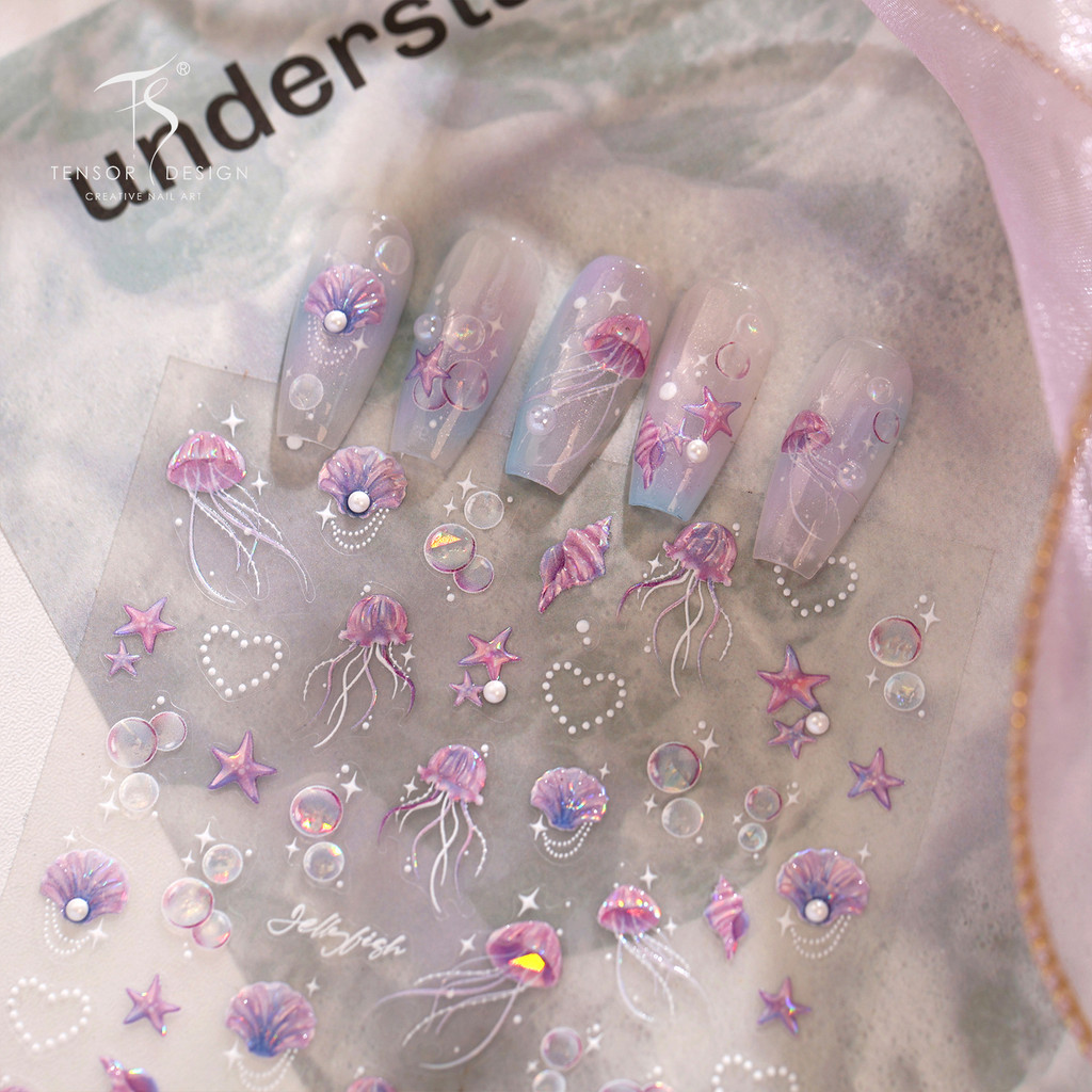 [Meow.Sensei] TENSOR Dreamy Ocean Style Purple Pink Shell Nails Sticker TL-483 Gradient Atmosphere Naked Breathable Jellyfish