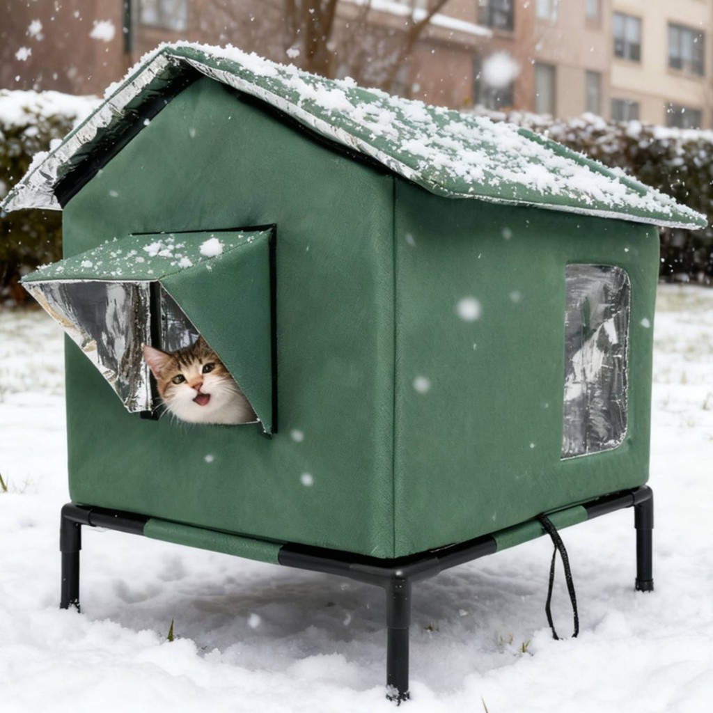 Feline House ฉนวน Weatherproof บ้าน Feline แบบพับได้สําหรับแมวจรจัด สวน