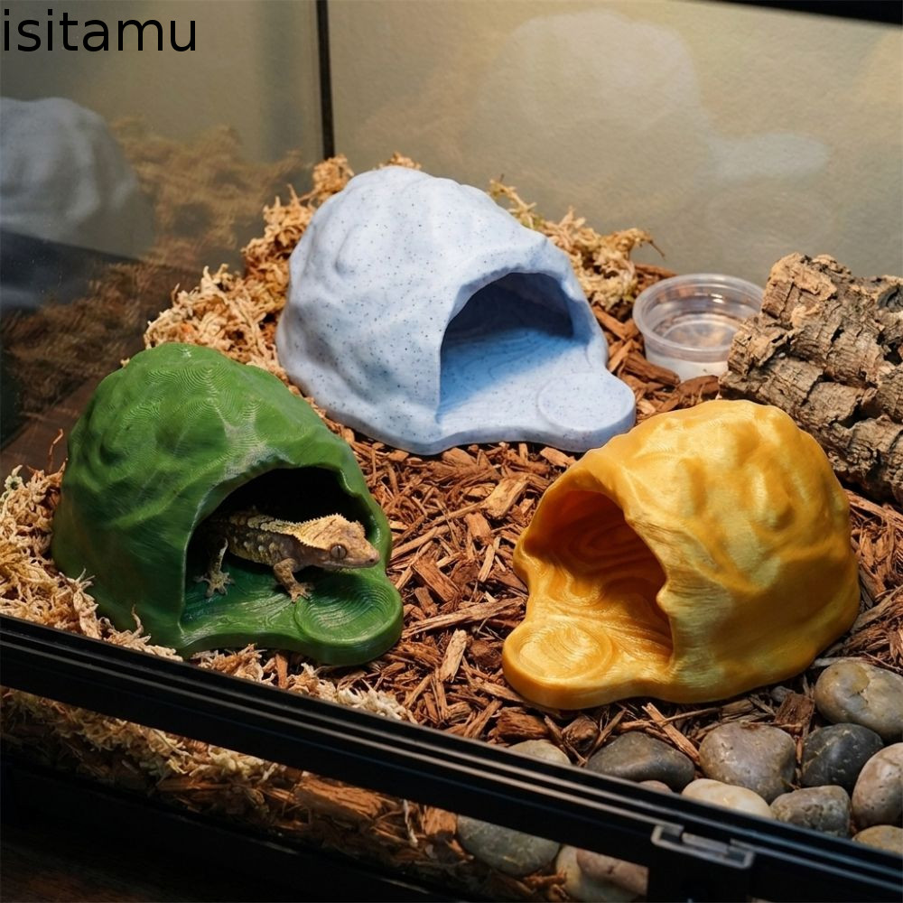 ISITAFT สัตว์เลื้อยคลาน Hideout, เครื่องป้อนจิ้งจก PETG ที่ทนทานสมจริง, หินจําลองขอบเรียบอเนกประสงค์ 3D พิมพ์ถ้ําสัตว์เลื้อยคลาน