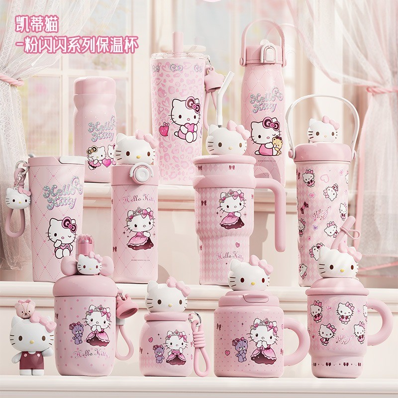 Sanrio ถ้วยฟางสแตนเลสสาวน่ารักความงามสูงแบบพกพาถ้วยน้ํา Hello Kitty