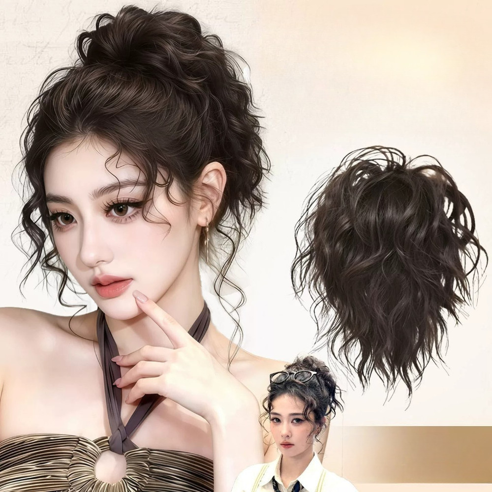 (จัดส่งในพื้นที่) 23 ซม.สาวร้อนหยิกวิกผม Chignon ละตินสไตล์ Voluminous Hair Extension สําหรับทุกวัน Updo ทํา