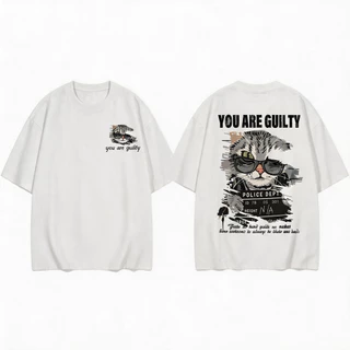 DailyTee🌟 เสื้อยืด Oversize ' Mugshot Cat ' สไตล์เกาหลี เท่ห์มาก ใส่ได้ทั้งชายหญิง ผ้านุ่มสบายตัวทั้งวัน รองรับ COD📦