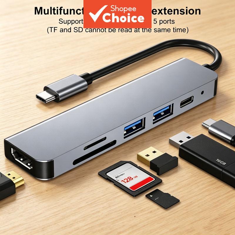 อะแดปเตอร์ USB C 6 in 1 4K HDMI 87W PD ฮับแยก USB 3.0 สําหรับ MacBook Air Pro