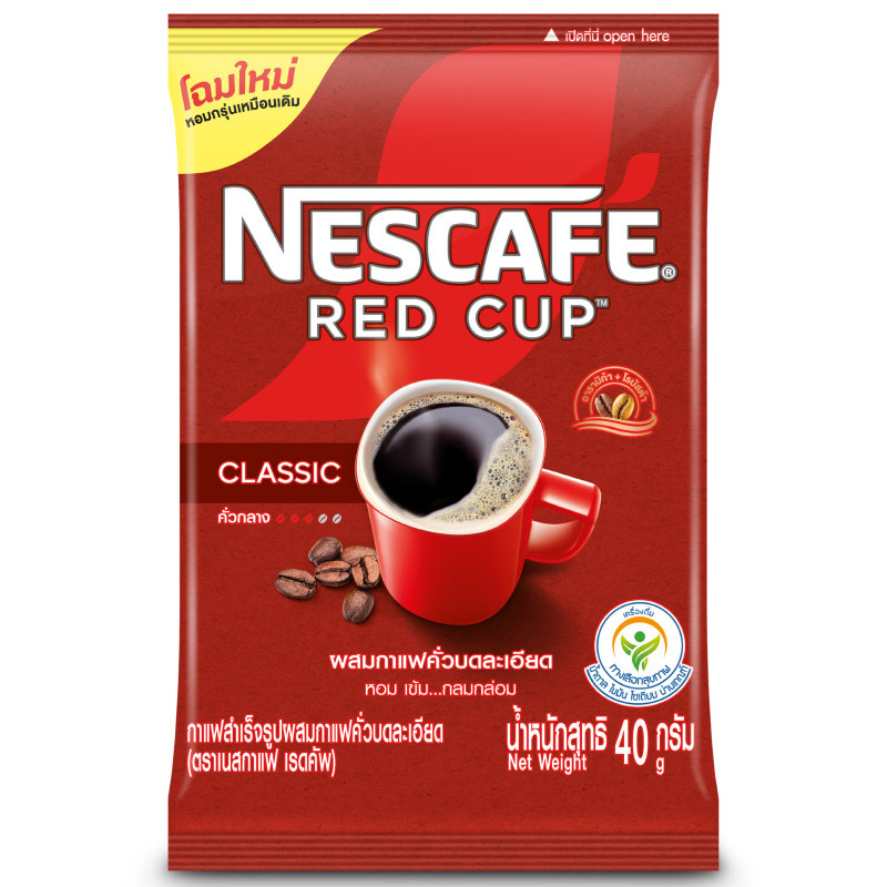 เนสกาแฟเรดคัพกาแฟสำเร็จรูปผสมกาแฟคั่วบดละเอียดถุงตั้ง 40ก Nescafe Red Cup Coffee Bag 40g [8850128030111 ]