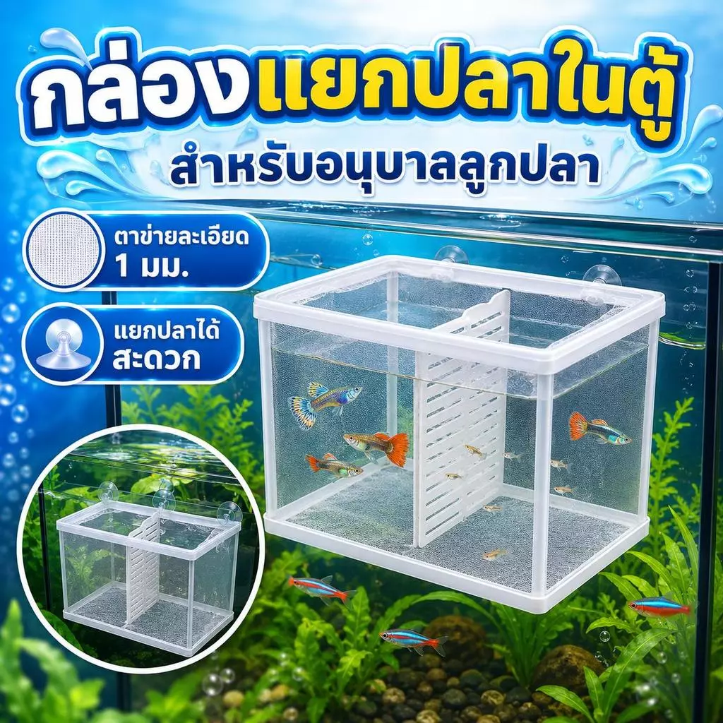 PetZap พร้อมส่ง กล่องตาข่ายเพาะพันธุ์ปลา 007-1plus ขนาดเล็ก ไม่มีแผ่นกั้น สำหรับลูกปลา ปลาหางนกยูง