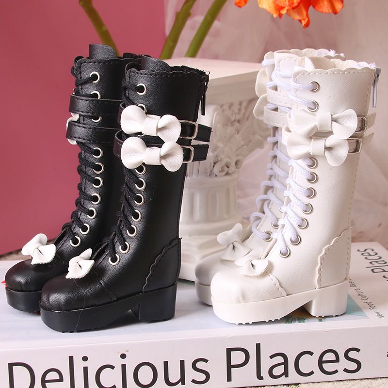 [bjd Shoes] bjd 1/3 1/4 High Boots Leather Chain White Black All-Match Shoes