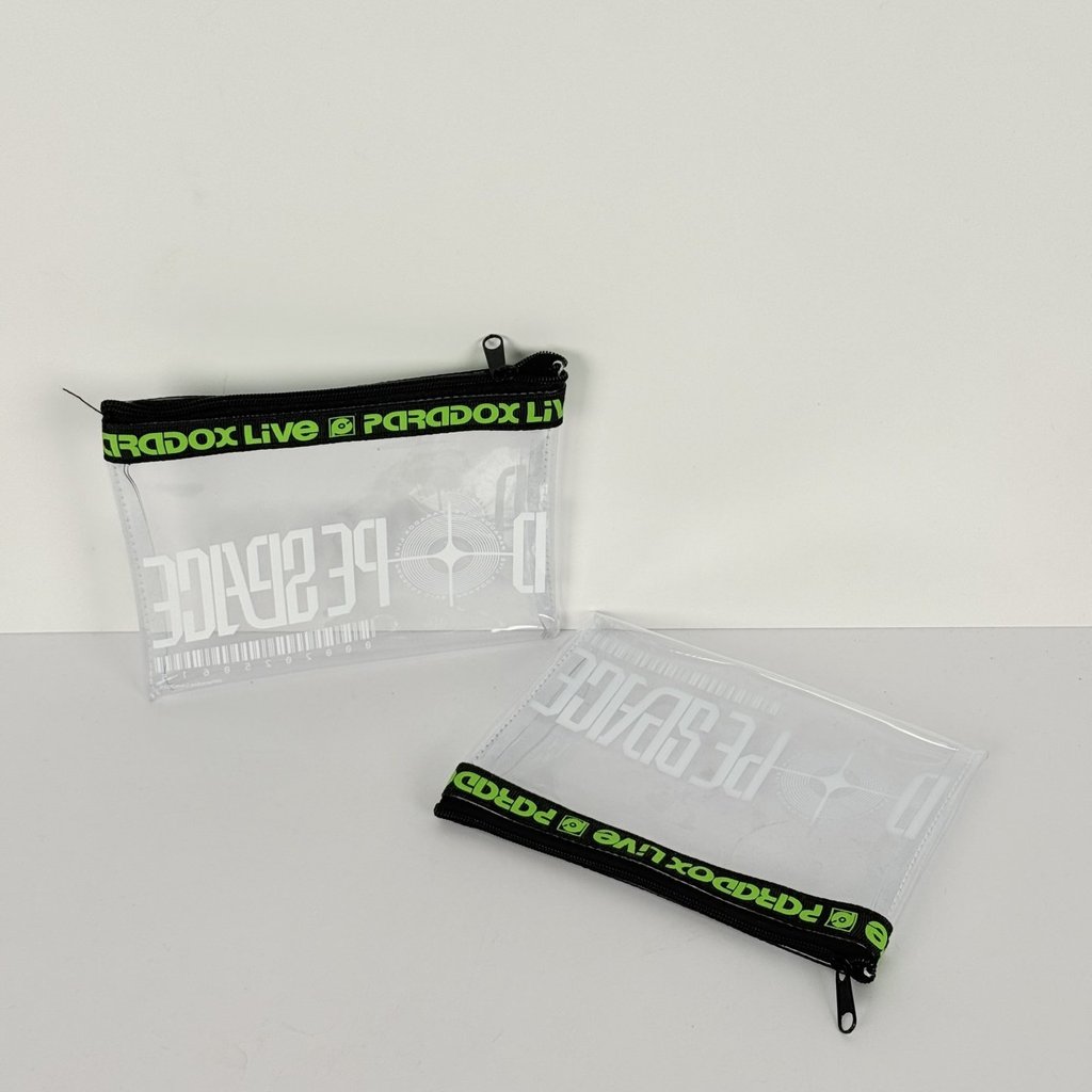 Paradox Live Peripheral กระเป๋าเก็บของโปร่งใสเรืองแสงสีเขียวซิปขอบออกแบบแบบพกพาขนาดเล็กวัตถุเอกสารกร