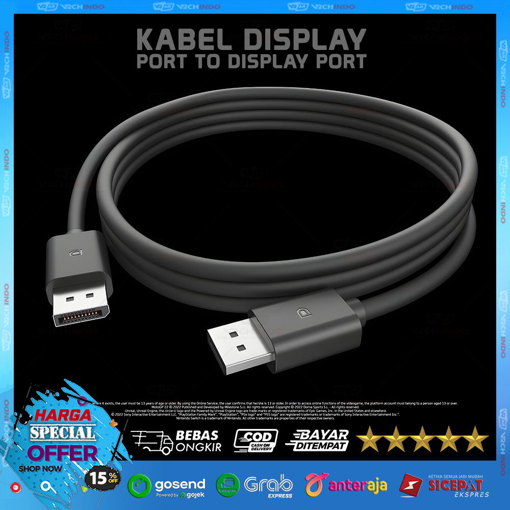 สาย DisplayPort to DisplayPort 1.8M / 1.8 เมตร / 180CM รองรับความเร็วสูง 4K 60Hz !!
