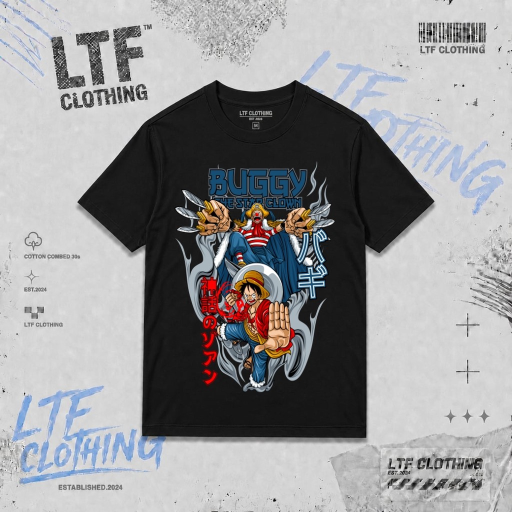 One Piece Luffy Buggy ตัวตลกอะนิเมะเสื้อยืด/ผู้ชายและผู้หญิง Streetwear Distro เสื้อยืด/เด็กและเด็กผ
