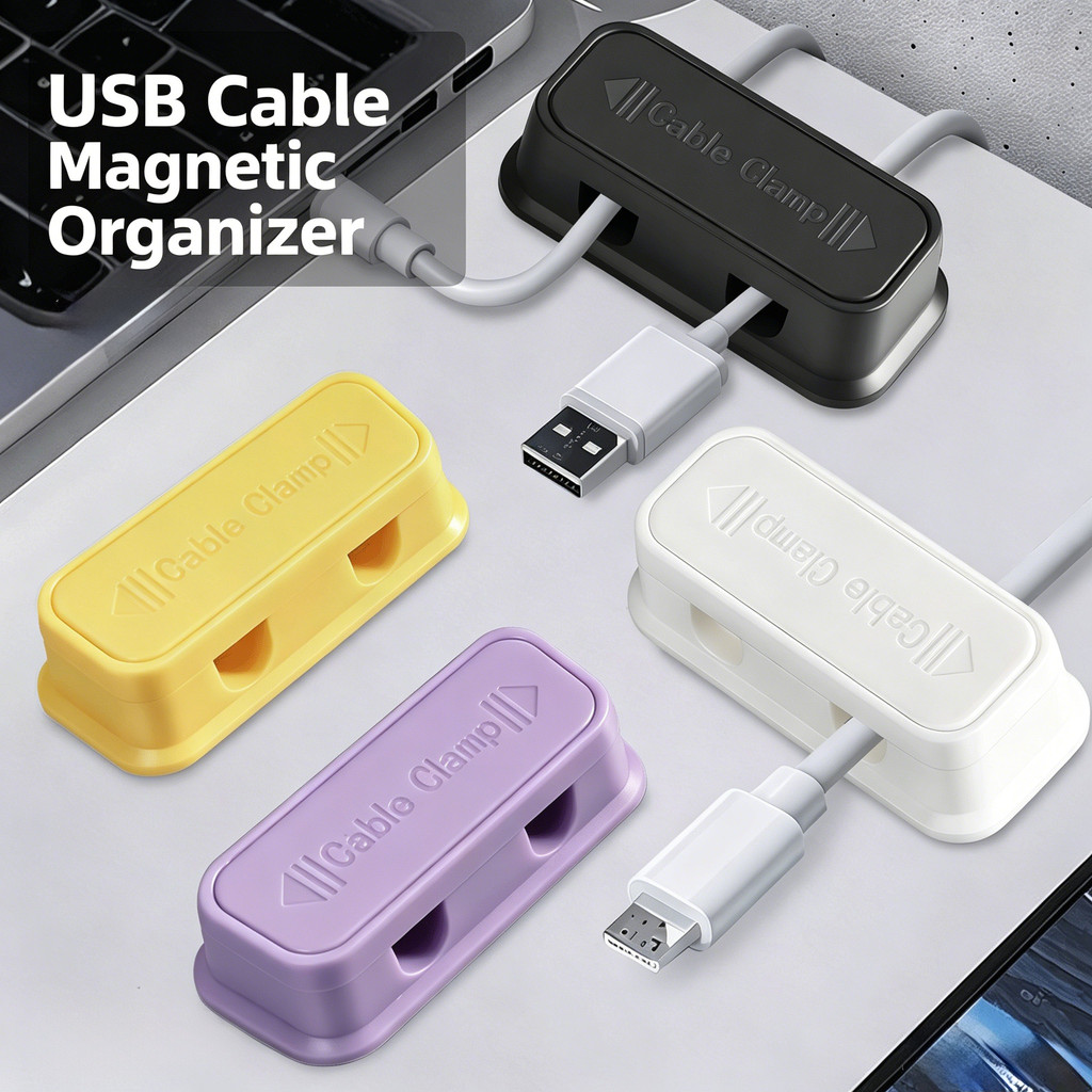 ใหม่ Magnetic Double-Hole Cable Organizer ติดผนังเดสก์ท็อปสายชาร์จ Fixer โทรศัพท์สายไฟ Winder Holder