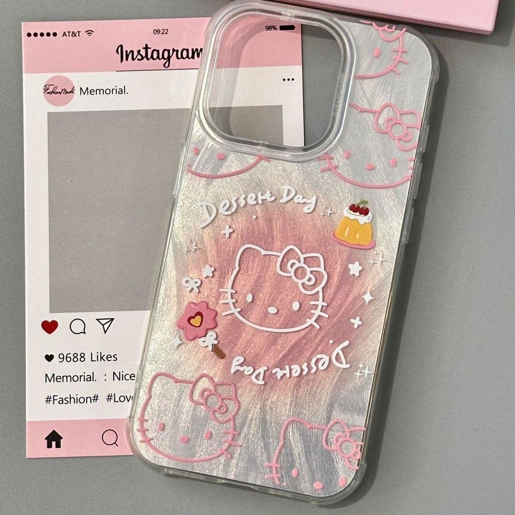 INS-Glitter Hello Kitty เคสโทรศัพท์สําหรับ iPhone 15 Pro Max/14/13/12/11/XR/XS/7P/8P