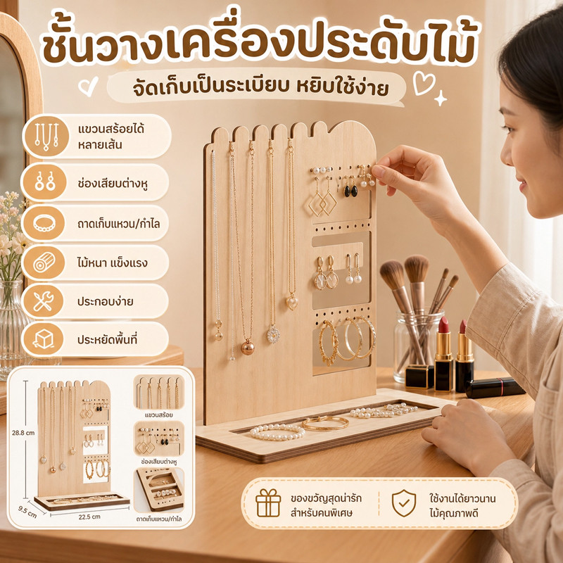 COD ชั้นวางเครื่องประดับ  ชั้นวางเครื่องประดับ 3 ชั้น หลายช่อง ถอดได้ บ้าน เหมาะสำหรับการเก็บของที่บ้าน