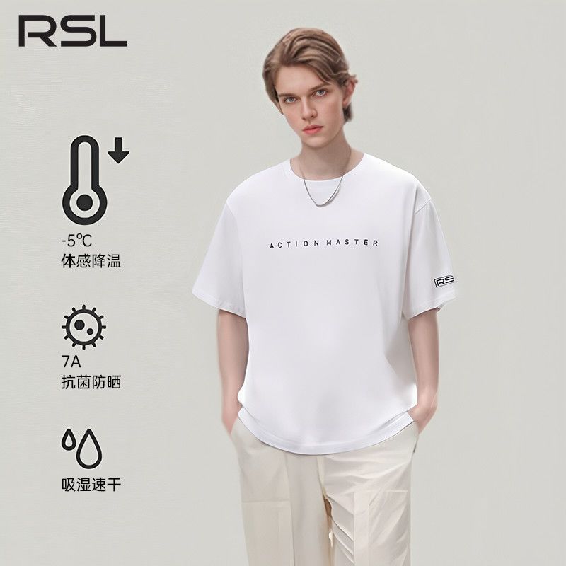 RSL Yashilong ฤดูร้อนกีฬาครึ่งแขนเสื้อผู้ชายเสื้อยืดตัวอักษรเรียบง่ายรอบคอผ้าฝ้ายแท้เสื้อแบดมินตันลํ