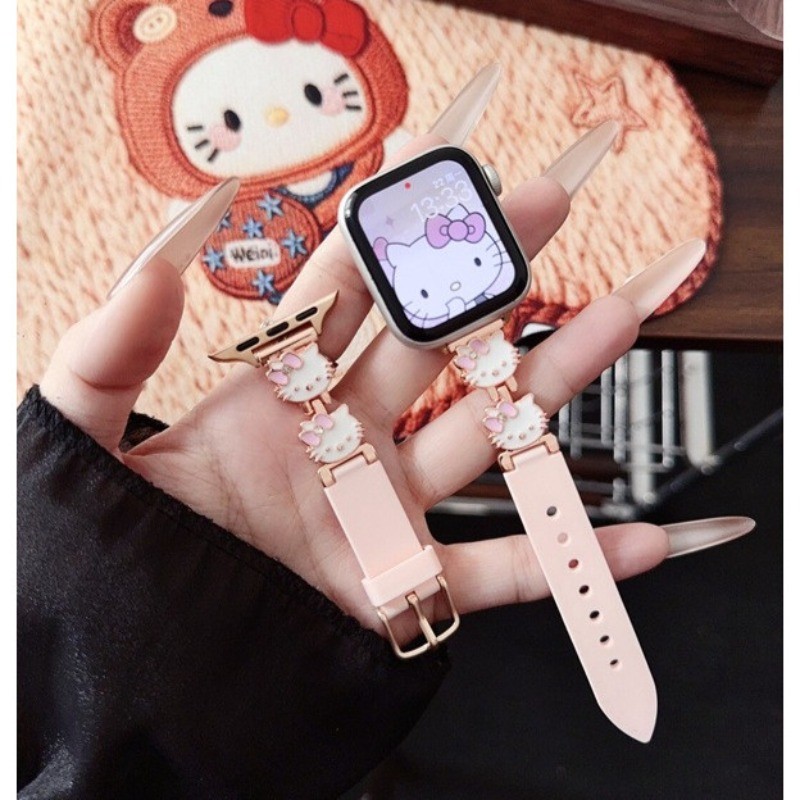 สายซิลิโคนการ์ตูนสําหรับ Apple Watch ชุด 11/10/9/8/7/6/5/4/3/2/SE ขนาด 49/46/45/44/42/41/40 มม. พร้อมสายรัดข้อมือโลหะ น่ารัก