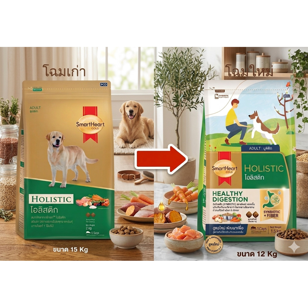 SmartHeart Gold Holistic Adult Large Breed อาหารเม็ดสำหรับสุนัขโตทุกสายพันธุ์ สูตร โฮลิสติก ขนาด 12 กิโลกรัม