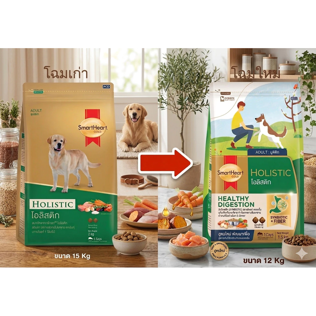 SmartHeart Gold Holistic Adult Large Breed อาหารเม็ดสำหรับสุนัขโตทุกสายพันธุ์ สูตร โฮลิสติก ขนาด 12 กิโลกรัม