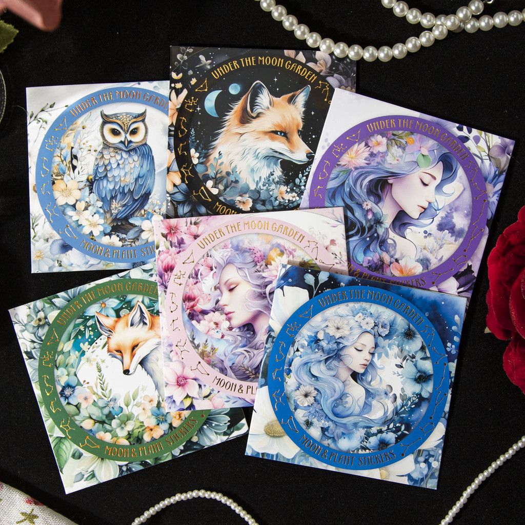 P PET Sticker Pack Under the Moon Garden Series Moon Plant Theme Handbook วัสดุ 20 แผ่น 6 รูปแบบ