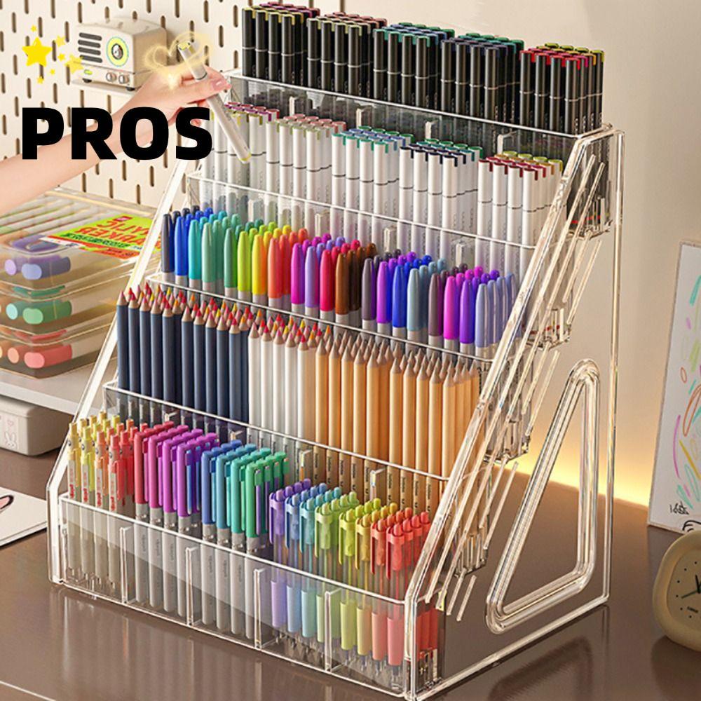 PROS ที่ใส่ปากกา, ชั้นวางปากกา 3/4/5 ชั้น, อุปกรณ์จัดเก็บเครื่องเขียนอะคริลิคที่ทนทานโฮมออฟฟิศ