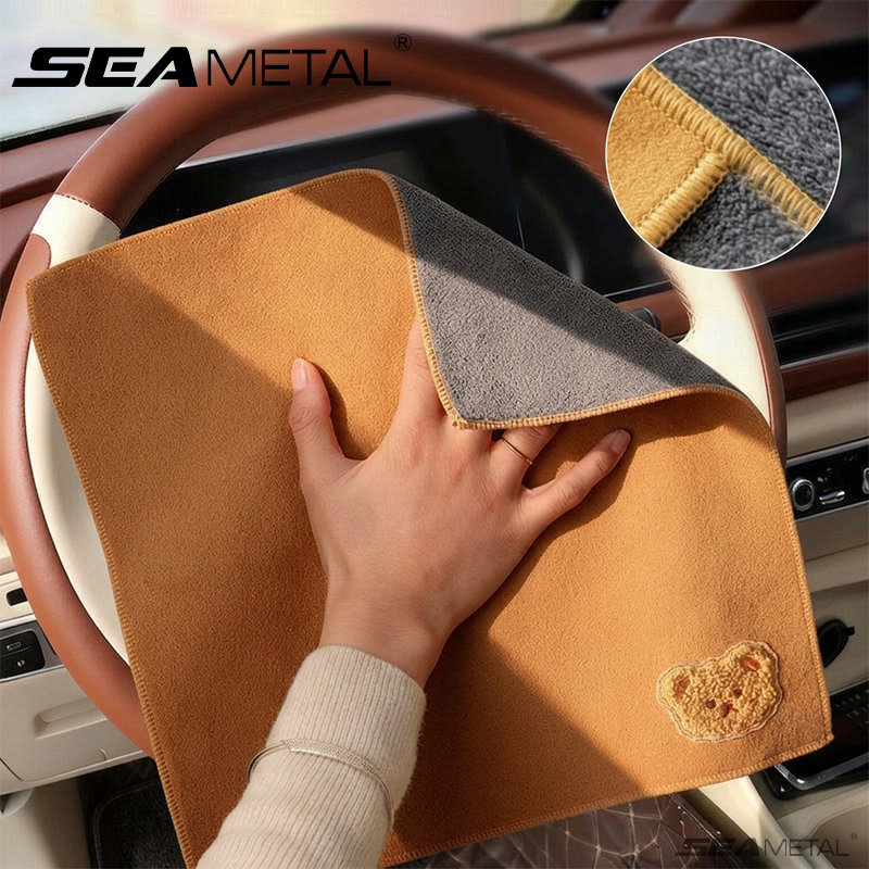 SEAMETAL ผ้าไมโครไฟเบอร์เช็ดรถ 2 ด้าน เกรดพรีเมี่ยม 450GSM หนานุ่ม ซับน้ำไว ไม่ทิ้งขุย สำหรับล้างรถ เช็ดกระจก