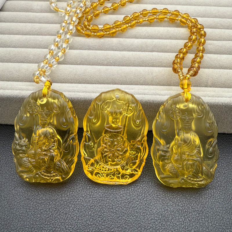 ใหม่วิธีโบราณฟัง Jizo King พระโพธิสัตว์จี้ Citrine จี้ Amulet วัด Bonding สร้อยคอจี้ 26527LYJ