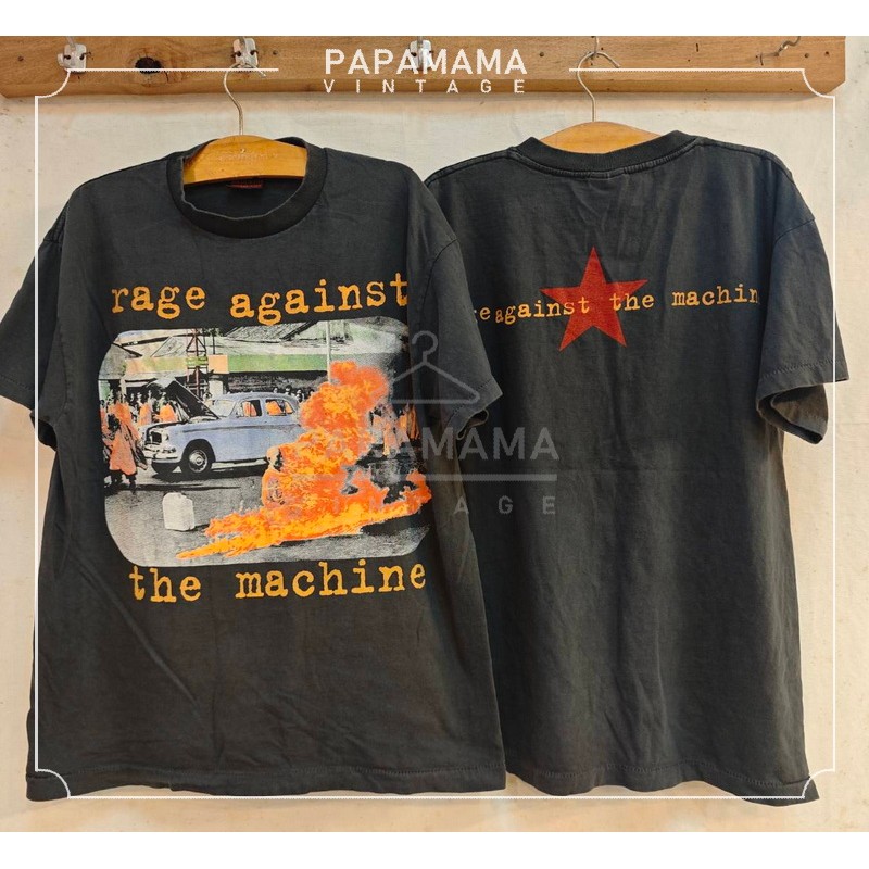 [ RAGE AGAINST THE MACHINE ] Bio Washed สกรีนใหญ่ เสื้อวินเทจ เสื้อทัวร์ วงร๊อค papamama vintage shirt