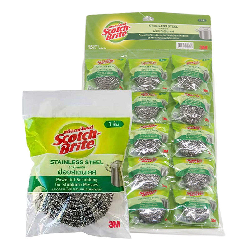 สก๊อตช์-ไบรต์ ฝอยสเตนเลส ขนาด 14 ก. x 12 (SCOTCH-BRITE Stainless Steel Scourer 14 g x 12)