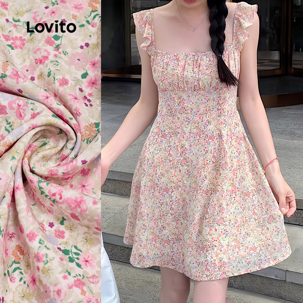 Lovito ชุดเดรสลำลองสำหรับวันสงกรานต์ ชุดสำหรับฤดูใบไม้ผลิ/ฤดูร้อนสำหรับผู้หญิง L179AD334