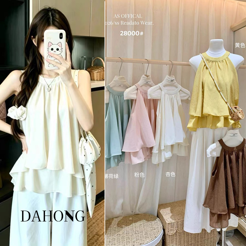 Dahong 💖 99468   เสื้อแขนกุด ดีเทลเสื้อด้านหน้าแต่งจีบ สไตล์เกาหลี ทรงสวยน่ารักโทนสีพื้นๆมินิมอลมาก น่ารักสุดๆ