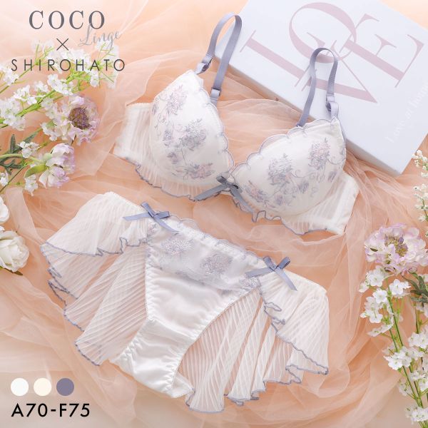 COCO Linge X SHIROHATO ชุดชั้นในบราและกางเกงในขาสั้นระบายลายช่อดอกไม้สวนสวย (ขนาด A-F)(42P327512)(ส่งตรงจากญี่ปุ่น)1