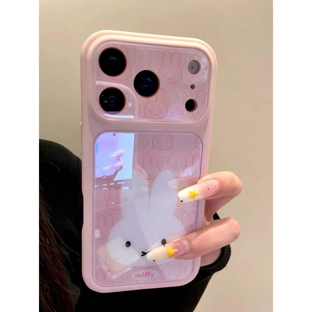 เคสโทรศัพท์ เหมาะสําหรับ iPhone 11 12 13 14 15 16 17 Pro max เต็มหน้าจอกระต่ายสีชมพูกันกระแทกกันกระแทกกันกระแทกป้องกันกรณีรวมทุกอย่าง UMKZ