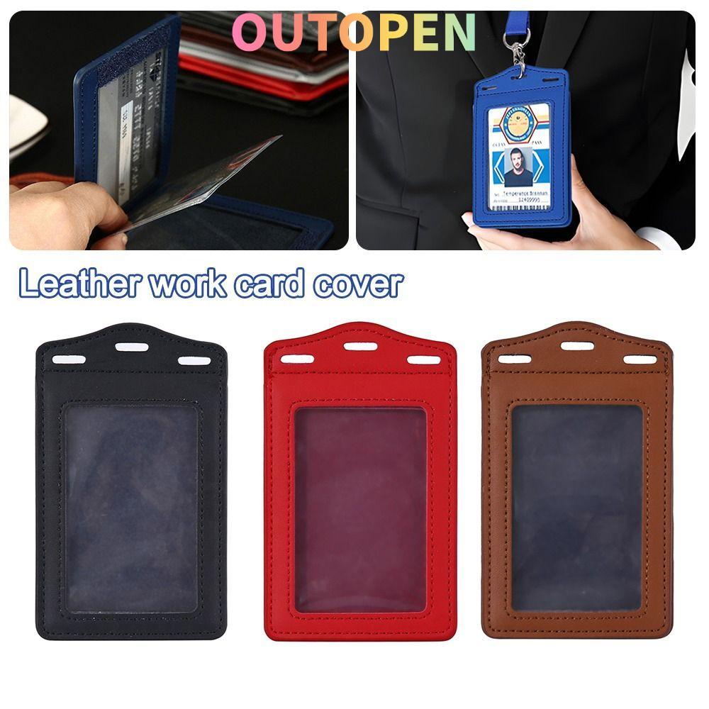 OUTOPEN ที่ใส่บัตรประชาชนนอก,ที่ใส่ป้ายสามพับหนัง ปู่,ทนทานโปร่งใสพร้อมช่องใส่การ์ดผู้ถือบัตรสําหรับบัตรประจําตัวประชาชนธุรกิจป้ายชื่อบัตรประจําตัวนักเร