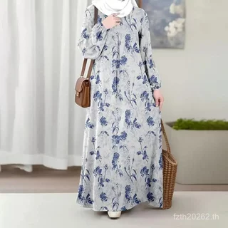 Elegant 2026 เสื้อผ้าสีเทา Draped Tailoring กระโปรงยาวนุ่มใช้หลวม Slim-fit เช่นผ้าพื้นหลัง Light พิมพ์ผล 3d ผ้าม่านแขนยาว Kaizhai เทศกาลมุสลิม