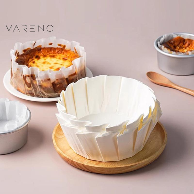 Vareno กระดาษห่อเค้กชีสอัดจีบขนาดใหญ่3.5/4/5/6/8นิ้ว50ชิ้น