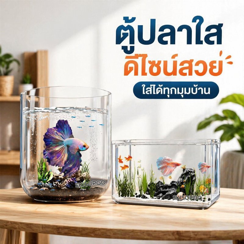 ตู้ปลา ตู้ปลาทอง อะคริลิคใส กันตก ขนาดใหญ่ แต่งบ้าน ห้องนั่งเล่น ห้องนอน เลี้ยงปลา เต่าน้ำ